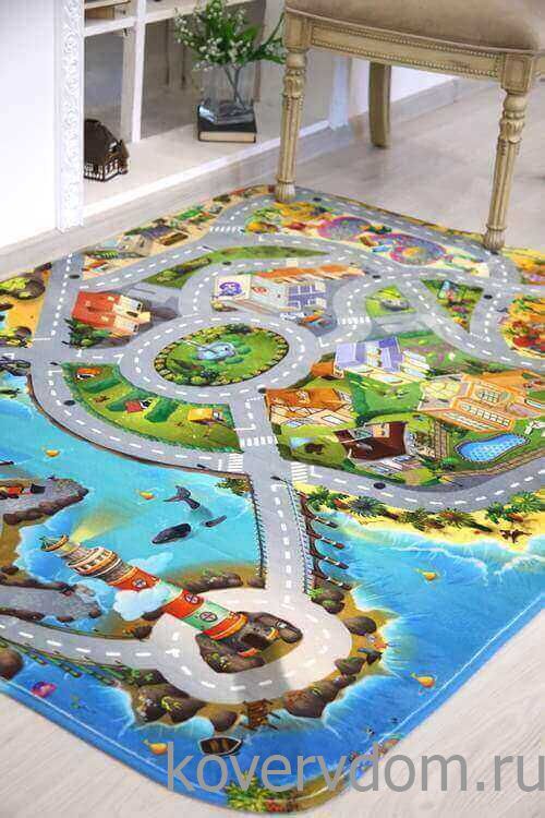 Детский развивающий 3D ковер с дорогами Сказочный Городок у моря 86031