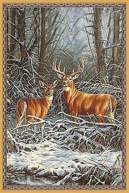 Шерстяной пейзажный ковер Hunnu 6S1295 28 олени зимой